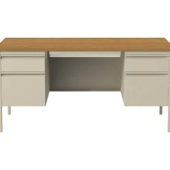 Hirsh Computer Desks<60"W Double-Pedestal Computer Desk, Putty/Oak (20100)