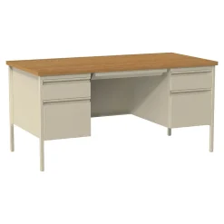 Hirsh Computer Desks<60"W Double-Pedestal Computer Desk, Putty/Oak (20100)