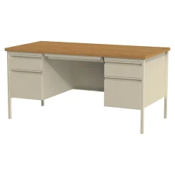 Hirsh Computer Desks<60"W Double-Pedestal Computer Desk, Putty/Oak (20100)