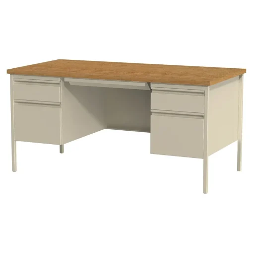 Hirsh Computer Desks<60"W Double-Pedestal Computer Desk, Putty/Oak (20100)