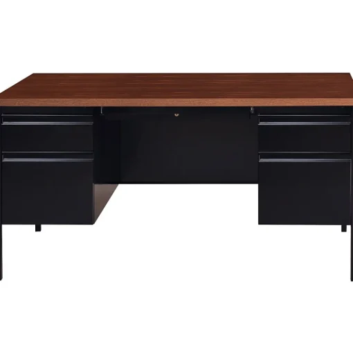 Hirsh Corner Desks<60"W Double-Pedestal Computer Desk, Black/Walnut (20101)