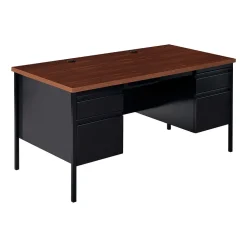 Hirsh Corner Desks<60"W Double-Pedestal Computer Desk, Black/Walnut (20101)