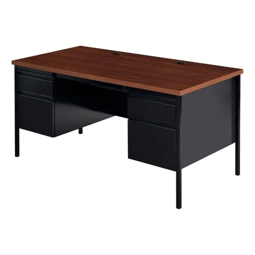 Hirsh Corner Desks<60"W Double-Pedestal Computer Desk, Black/Walnut (20101)