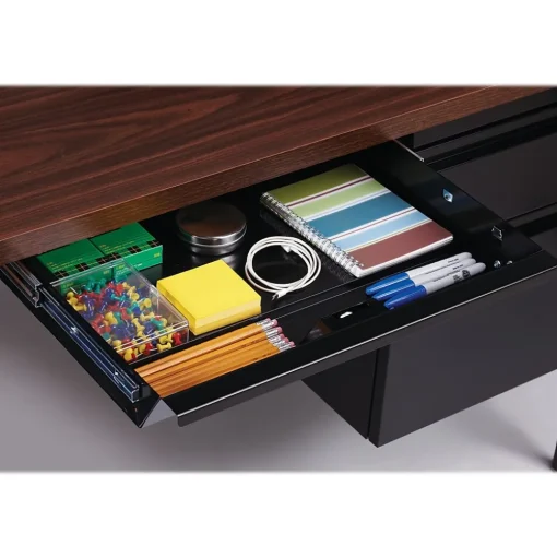 Hirsh Corner Desks<60"W Double-Pedestal Computer Desk, Black/Walnut (20101)