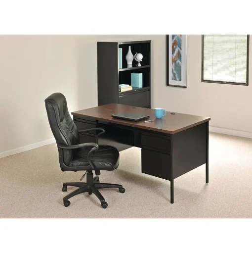 Hirsh Corner Desks<60"W Double-Pedestal Computer Desk, Black/Walnut (20101)