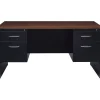 Hirsh Computer Desks<60"W Double-Pedestal Desk, Black/Walnut (20533)