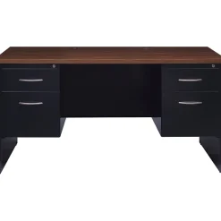 Hirsh Computer Desks<60"W Double-Pedestal Desk, Black/Walnut (20533)