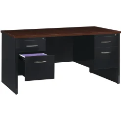 Hirsh Computer Desks<60"W Double-Pedestal Desk, Black/Walnut (20533)