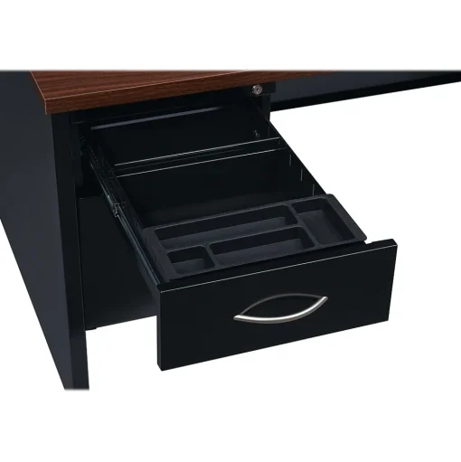 Hirsh Computer Desks<60"W Double-Pedestal Desk, Black/Walnut (20533)