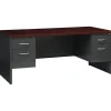 Hirsh Computer Desks<72"W Double-Pedestal Desk, Charcoal/Mahogany (20532)