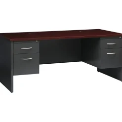 Hirsh Computer Desks<72"W Double-Pedestal Desk, Charcoal/Mahogany (20532)