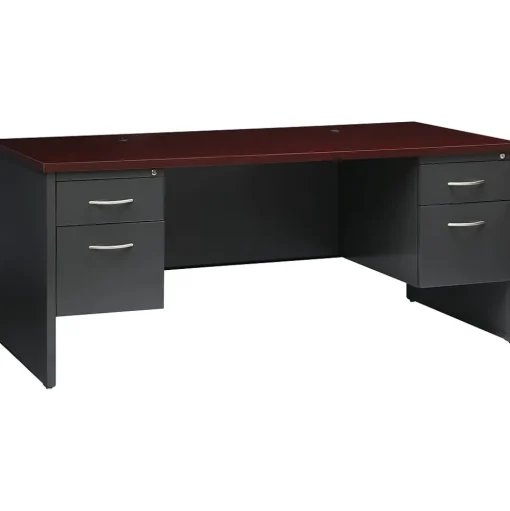 Hirsh Computer Desks<72"W Double-Pedestal Desk, Charcoal/Mahogany (20532)
