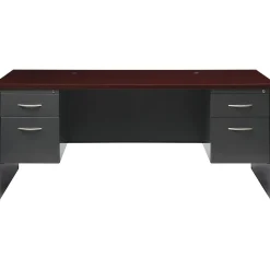 Hirsh Computer Desks<72"W Double-Pedestal Desk, Charcoal/Mahogany (20532)