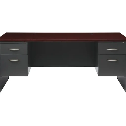 Hirsh Computer Desks<72"W Double-Pedestal Desk, Charcoal/Mahogany (20532)