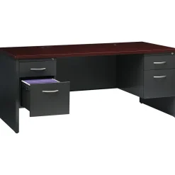 Hirsh Computer Desks<72"W Double-Pedestal Desk, Charcoal/Mahogany (20532)