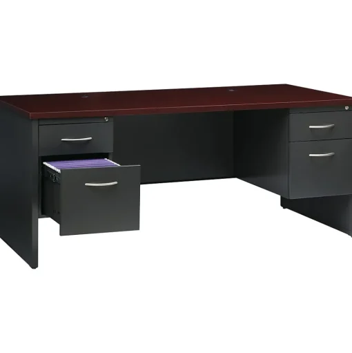 Hirsh Computer Desks<72"W Double-Pedestal Desk, Charcoal/Mahogany (20532)