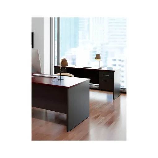 Hirsh Computer Desks<72"W Double-Pedestal Desk, Charcoal/Mahogany (20532)
