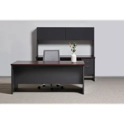 Hirsh Computer Desks<72"W Double-Pedestal Desk, Charcoal/Mahogany (20532)