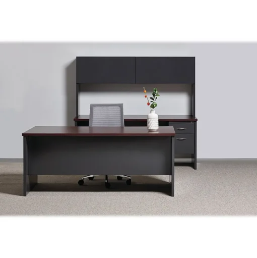 Hirsh Computer Desks<72"W Double-Pedestal Desk, Charcoal/Mahogany (20532)