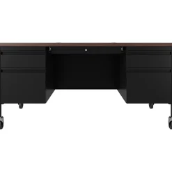 Hirsh Computer Desks<60"W Double-Pedestal Mobile Teacher's Desk, Black/Walnut (22648)