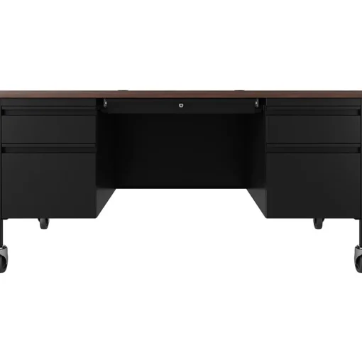 Hirsh Computer Desks<60"W Double-Pedestal Mobile Teacher's Desk, Black/Walnut (22648)