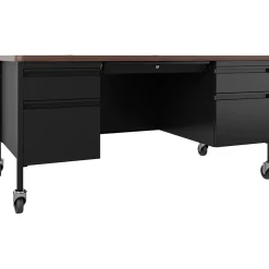 Hirsh Computer Desks<60"W Double-Pedestal Mobile Teacher's Desk, Black/Walnut (22648)