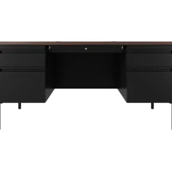 Hirsh Computer Desks<60"W Double-Pedestal Teacher's Desk, Black/Walnut (22644)