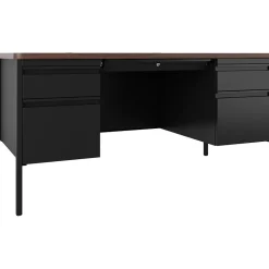 Hirsh Computer Desks<60"W Double-Pedestal Teacher's Desk, Black/Walnut (22644)