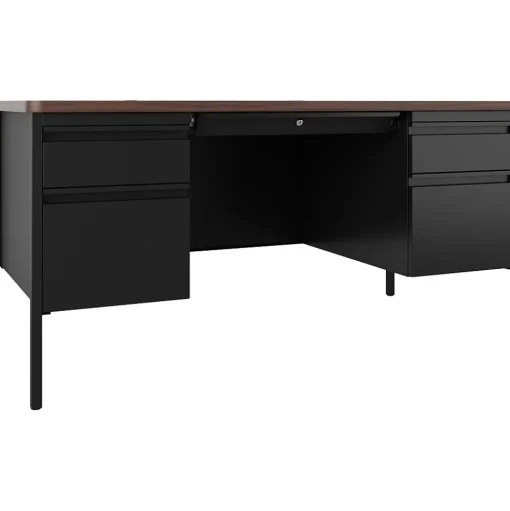 Hirsh Computer Desks<60"W Double-Pedestal Teacher's Desk, Black/Walnut (22644)