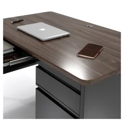 Hirsh Computer Desks<60"W Double-Pedestal Teacher's Desk, Black/Walnut (22644)