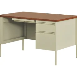 Hirsh Computer Desks<48"W Single-Pedestal Desk, Putty/Oak (20091)