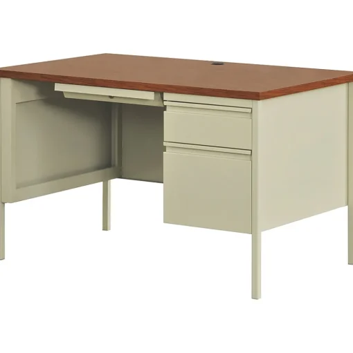 Hirsh Computer Desks<48"W Single-Pedestal Desk, Putty/Oak (20091)