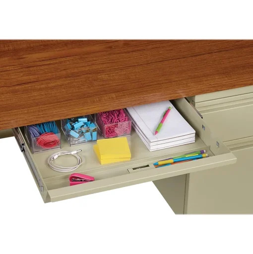 Hirsh Computer Desks<48"W Single-Pedestal Desk, Putty/Oak (20091)