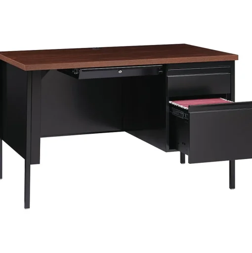 Hirsh Computer Desks<48"W Single-Pedestal Desk, Black/Walnut (20092)