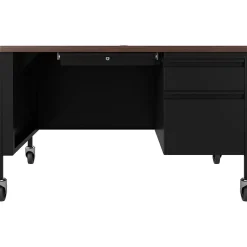 Hirsh Computer Desks<48"W Single-Pedestal Mobile Teacher's Desk, Black/Walnut (22646)
