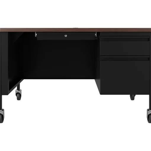 Hirsh Computer Desks<48"W Single-Pedestal Mobile Teacher's Desk, Black/Walnut (22646)