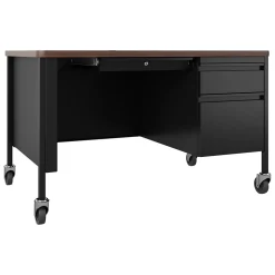 Hirsh Computer Desks<48"W Single-Pedestal Mobile Teacher's Desk, Black/Walnut (22646)