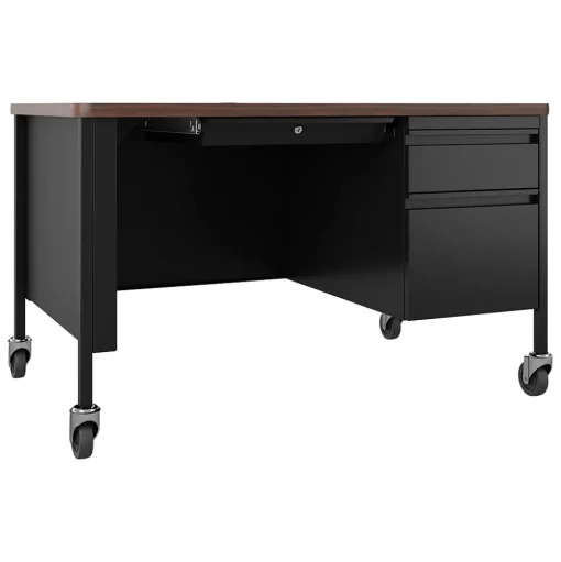 Hirsh Computer Desks<48"W Single-Pedestal Mobile Teacher's Desk, Black/Walnut (22646)