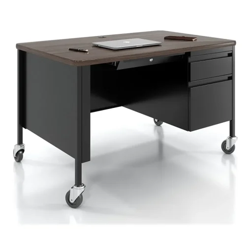 Hirsh Computer Desks<48"W Single-Pedestal Mobile Teacher's Desk, Black/Walnut (22646)
