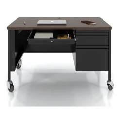 Hirsh Computer Desks<48"W Single-Pedestal Mobile Teacher's Desk, Black/Walnut (22646)