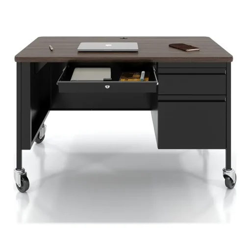 Hirsh Computer Desks<48"W Single-Pedestal Mobile Teacher's Desk, Black/Walnut (22646)