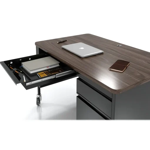 Hirsh Computer Desks<48"W Single-Pedestal Mobile Teacher's Desk, Black/Walnut (22646)