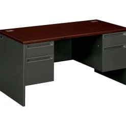 HON Computer Desks<38000 60" Double Pedestal Desk, Mahogany/Charcoal (H38155NS)