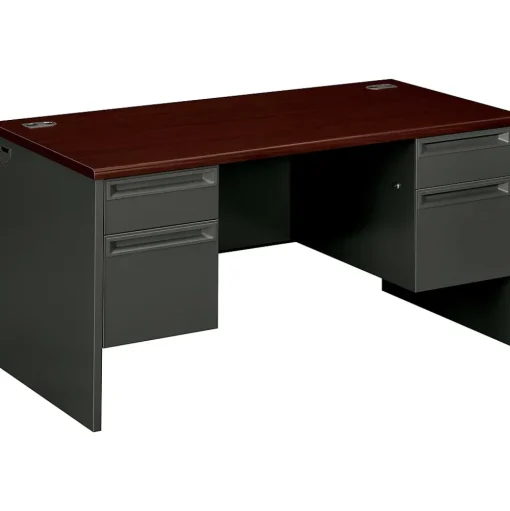 HON Computer Desks<38000 60" Double Pedestal Desk, Mahogany/Charcoal (H38155NS)