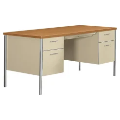 HON Computer Desks<34000 Series 60" Double Pedestal Desk, Harvest Maple/Putty (H34962CL)