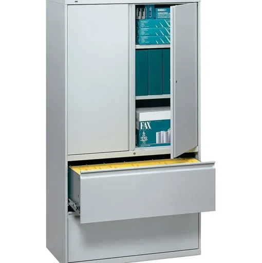 HON File Cabinets<® 700 Series 2 Drawer Lateral File Cabinet w/Roll-Out & Posting Shelves, Light Grey, Letter/Legal, 36"W (785LSQ)
