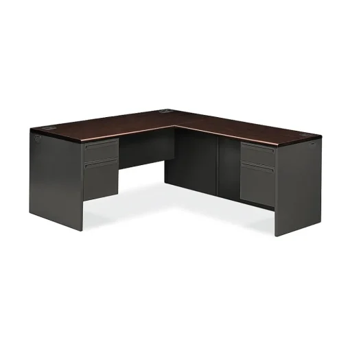 HON L-Desks<38000 Series 2 Pc. Left L-Workstation, Mahogany/Charcoal (H38L6630NSL)