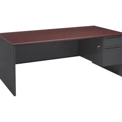 HON Computer Desks<® 38000 Series 72'' Right Pedestal Desk, Mahogany/Charcoal (H38293RNS)