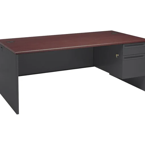 HON Computer Desks<® 38000 Series 72'' Right Pedestal Desk, Mahogany/Charcoal (H38293RNS)