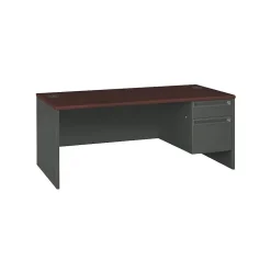 HON Computer Desks<® 38000 Series 72'' Right Pedestal Desk, Mahogany/Charcoal (H38293RNS)